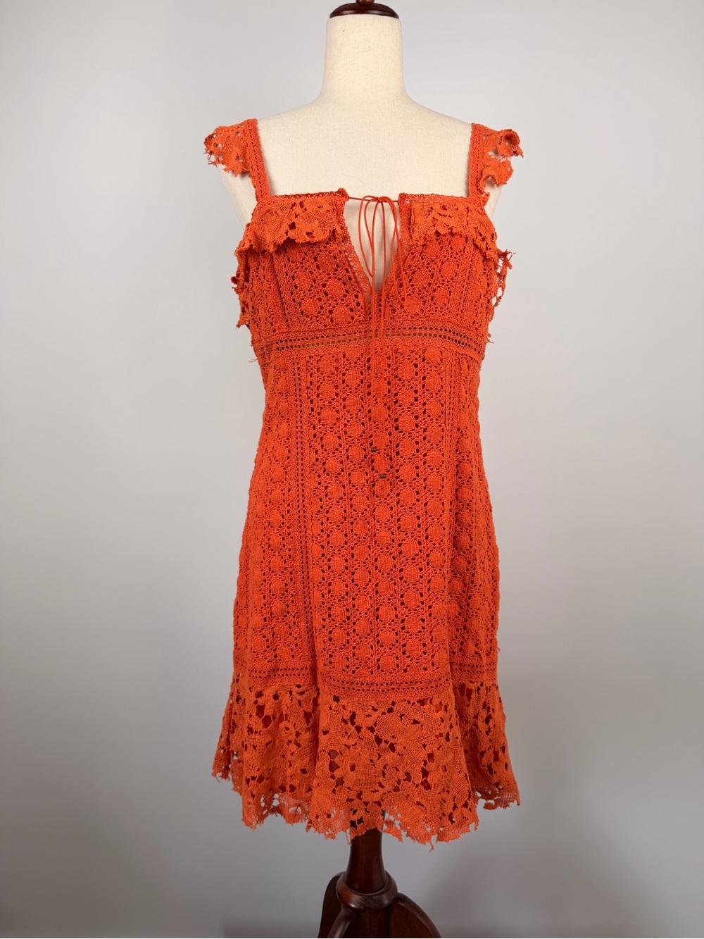 NWOT Free People Orange Crochet Tie-Front Dress Size 12